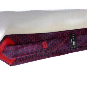 Celine Men's Tie in Red and Blue Pattern